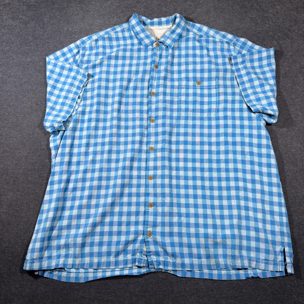 Tommy Bahama Shirt Mens 3XT Blue Gingham Plaid 100% Silk Short Sleeve Button Up - Picture 2 of 8